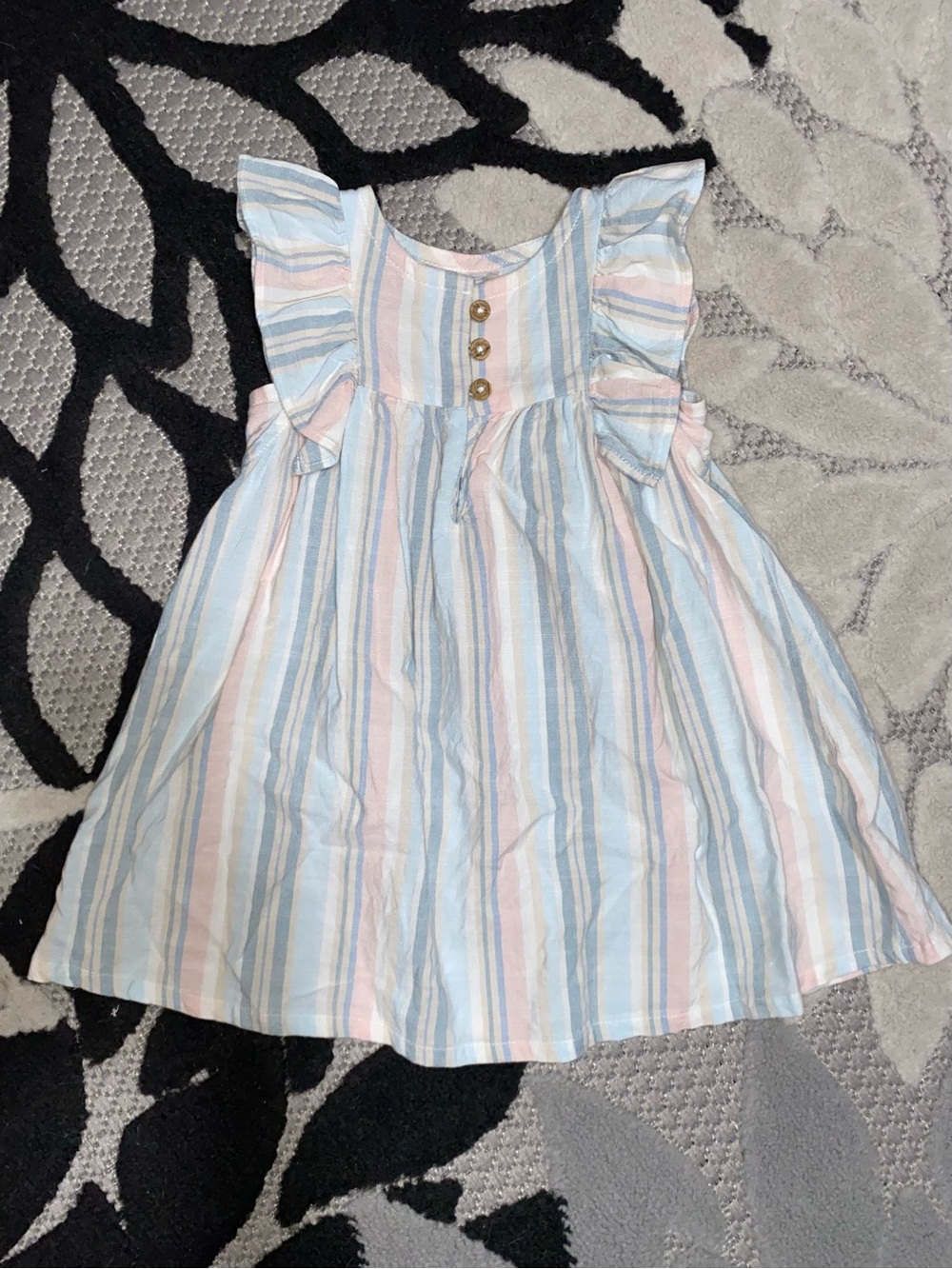 Carter’s Baby Striped Pink & Blue Ruffle-Sleeve Dress 12 Month